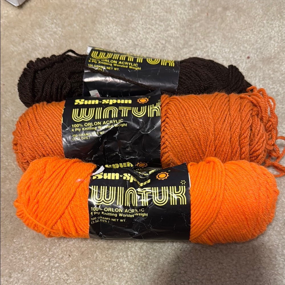 Vintage Sun-Spun Wintuk Yarn Bundle - Brown and Orange